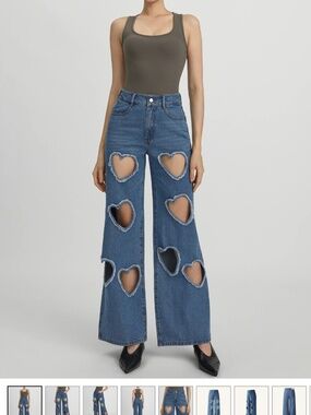 Jw pei Sophia Embellished Heart Cut-Out Denim Jeans - Medium Blue